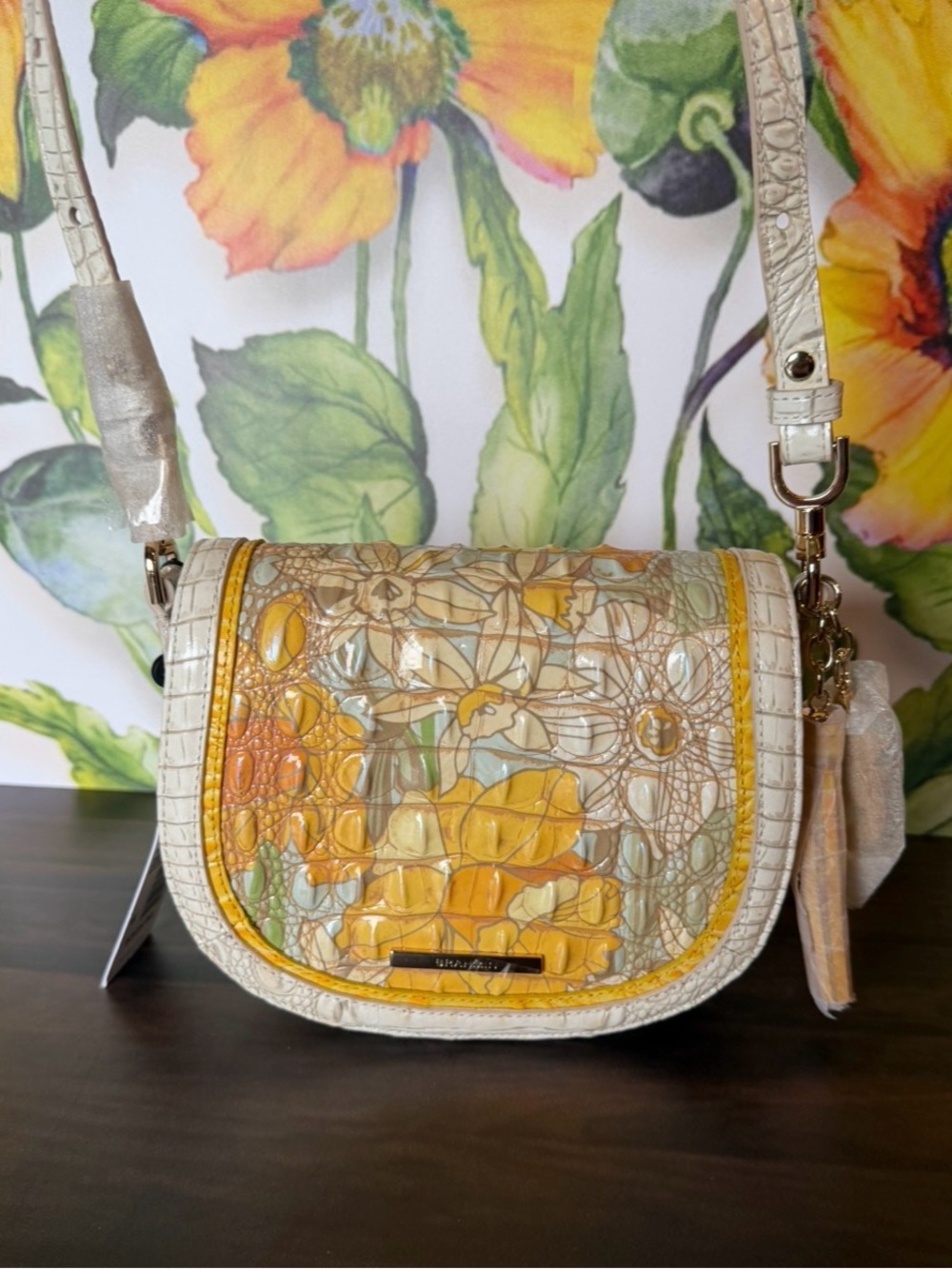 NWT Brahmin Briar Daffodil Pimlico Leather Crossbody - Beautiful Floral FIRM - Picture 3 of 10